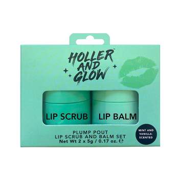 Holler and Glow Plump Pout Lip Scrub and Balm Set - Mint and Vanilla - 0.17oz/2ct