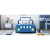 Okak Twin Platform Bed Frame with Wheels Upholstered Headboard Car-Shaped Bed with Rails for Kids Strong Wood Slats Easy Assembly, Blue - 3 of 4