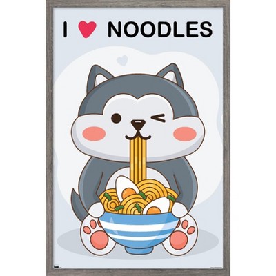 Trends International Kawaii - I Love Noodles Framed Wall Poster Prints  Barnwood Framed Version 22.375 X 34 : Target