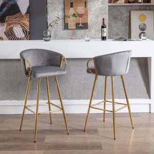 DYHOME Set of 2 Velvet Bar Stools - 30" Counter Height with Chrome Footrest & Gold-Toned Legs, Modern Kitchen Stools - 1 of 4