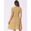 INSPIRE CHIC Women's Vintage Floral Peter Pan Collar High Waist Puff Sleeve A-line Midi Dress - 4 of 4