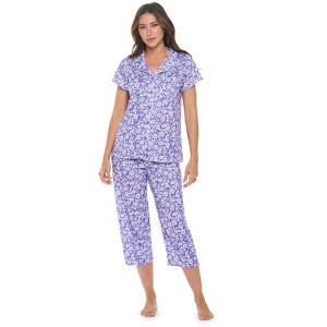 Casual Nights Women's Rayon Printed Short Sleeve Capri Pajama Set - 1 of 4