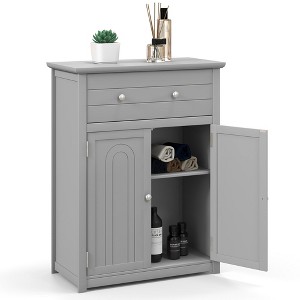 Tangkula Bathroom Floor Cabinet Wooden Storage Organizer with Drawer & Doors Blcak - 1 of 4