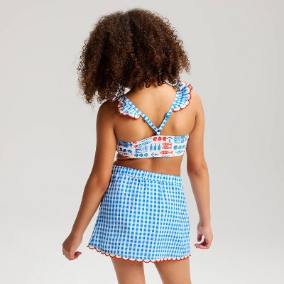 Детские купальники Cat & Jack Girls' Fish & Gingham Bikini Skirt Set - Cat & Jack™ Blue S — фото 4