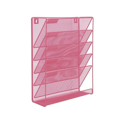 Mind Reader Mesh 6 Pocket Vertical Desk Organizer Pink