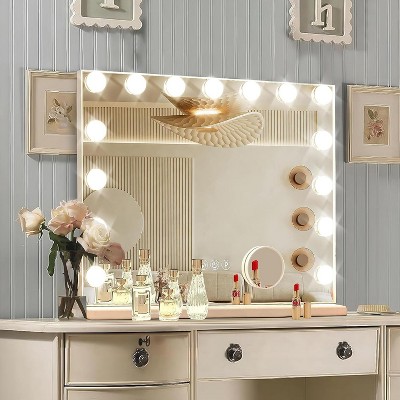 Vanity Mirror with Lights, 15 Dimmable Bulbs, 3 Color Lights,Make Up Lighted Mirror, USB Charging Port