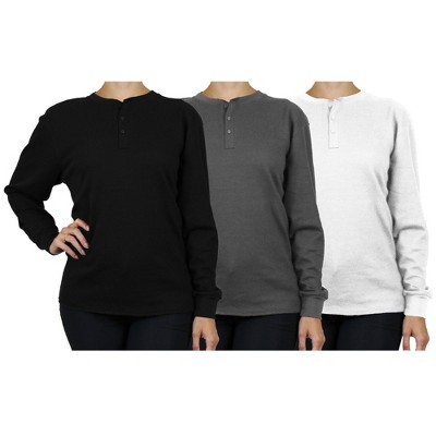 Blue Ice  Women's Loose Fit  Waffle-Knit Thermal Henley- 3 Pack