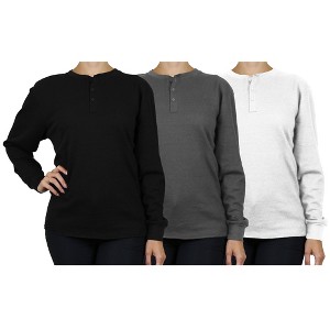 Blue Ice  Women's Loose Fit  Waffle-Knit Thermal Henley- 3 Pack - 1 of 1