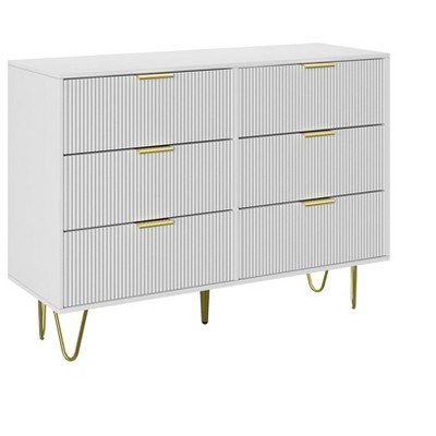 Image of NicBex 39.30"L Gold Handles Wooden Storage Dresser for Bedroom with 6 Drawers, White