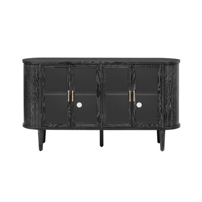 Luxystar Farmhouse Sideboard Cabinet with Storage, Wood Buffet Cabinet with Glass Doors and Adjustable Shelves for Dining and Living Room, Black