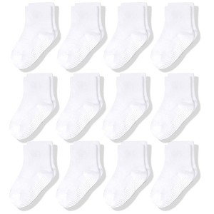 Cozyway Non-Slip Crew Grip Infant Socks, 12 Pack for Boys & Girls, White, 6-12 Months, Unisex - 1 of 4