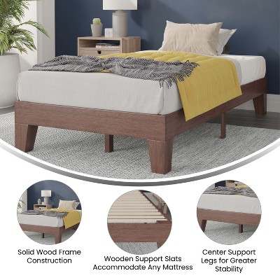 Walnut Twin Wood Platform Bed Frame with Slats