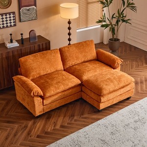 Karl Home |85.4 in. W Pillow Top Arm Double-layer Cushion Chenille Sofa in Orange With Ottoman - 1 of 1