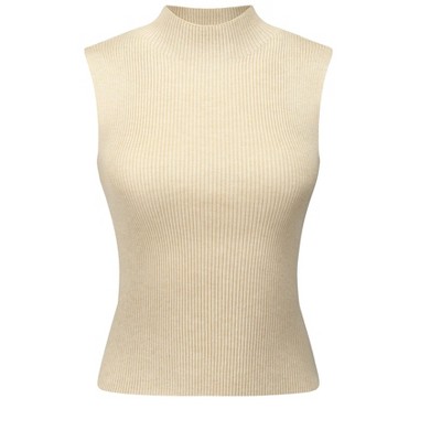 Hobemty Women's Ribbed Blouse Basic Mock Neck Sleeveless Knitted Tops