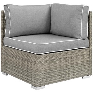 Modway Repose Wicker Rattan Outdoor Patio Corner Sectional Sofa Chair with Cushions in Light Gray Gray - 1 of 3