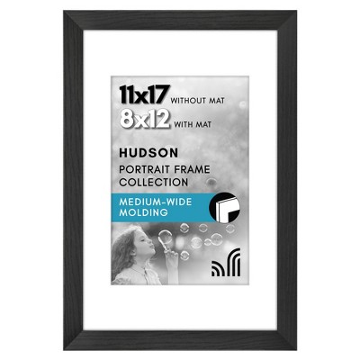 Americanflat 11x17 Picture Frame - Use as 8x12 Frame with Mat or Display 11x17 Photo Without Mat - Hudson Collection - Black