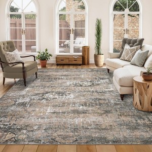 Area Rug, Home Decor Neutral Washable Vintage Distressed Rug - Soft Low Pile (0.23in) Non-Slip Foldable Carpet for Living Room Bedroom Dining Room - 1 of 4