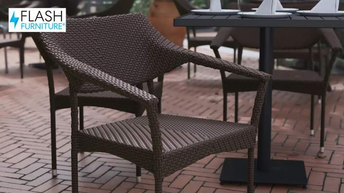 Flash Furniture Jace Set of 2 Commercial Grade Stacking Patio Chairs, All Weather PE Rattan Wicker Patio Dining Chairs, 2 of 13, play video