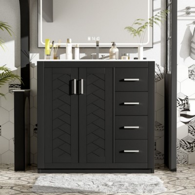 Bathroom Vanity with Sink Combo, Solid Wood Freestanding Cabinet with 3 Drawers & Soft-Close Doors, Modern Storage Vanity Set-Maison Boucle