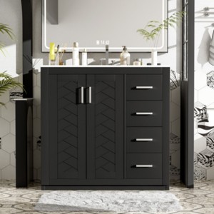 Bathroom Vanity with Sink Combo, Solid Wood Freestanding Cabinet with 3 Drawers & Soft-Close Doors, Modern Storage Vanity Set-Maison Boucle - 1 of 4