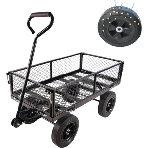 RISOKEYS Heavy Duty 660 Lbs Capacity Mesh Steel Garden Cart,4 Solid Tires with Removable Sides -Tool Cart for Gardening,Farming,Black - 1 of 4