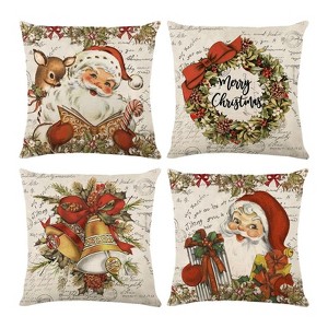 Merry Christmas Joy Xmas Trees Red Throw Pillow Covers, 18 x 18 Inch - 1 of 2
