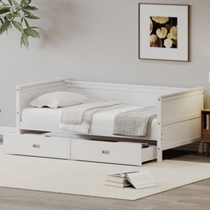 Twin Size Wood Daybed with Two Drawers/ Trundle for Kids and Teens Dorm or Bedroom, 4W-ModernLuxe - 1 of 4