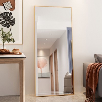 71 x 32" Heightened Tempered Glass Full-Length Mirror with Stand - Wall-Mountable Metal Frame for Living Room and Bedroom