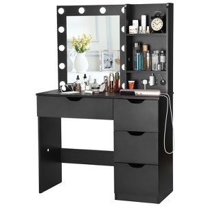 Makeup Vanity Desk with Mirror and Lights, Makeup Table with 4 Drawers and Built-in Power Strip, 3 Lighting Colors Dressing Table, Makeup Studio - 1 of 4