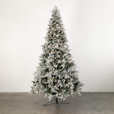 Sullivans Artificial 9 ft. Flocked Pre-Lit Pine Christmas Tree, Green-White