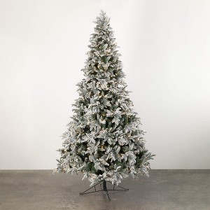 Sullivans Artificial 9 ft. Flocked Pre-Lit Pine Christmas Tree, Green-White - 1 of 2