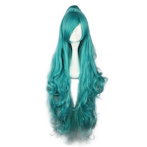 Unique Bargains Women's Halloween Curly Wigs 39" Green with Wig Cap - 1 of 4