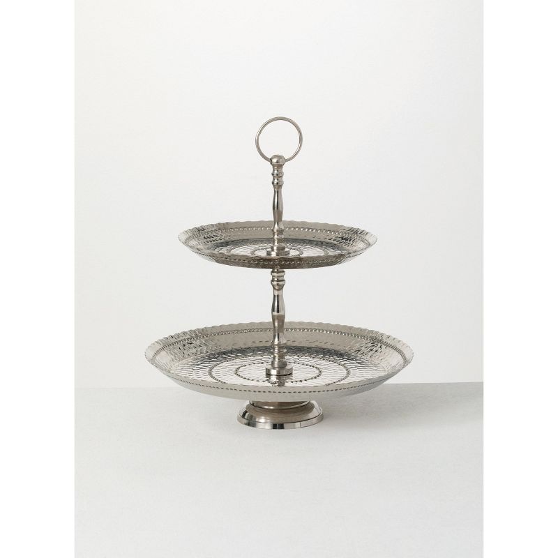Sullivans Two Tiered Metal Tray 12.5"H Silver, 1 of 4