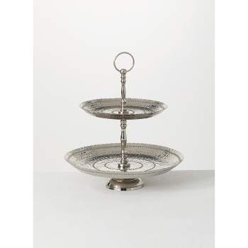 Sullivans Two Tiered Metal Tray 12.5"H Silver