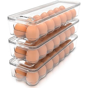 Stackable Egg Containers with Lids and Handles, 2-Pack Clear Plastic Holders for Refrigerator Organization - 1 of 4
