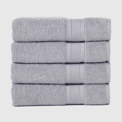 4pc Feather Touch Cotton Bath Towel Set Silver - Trident Group