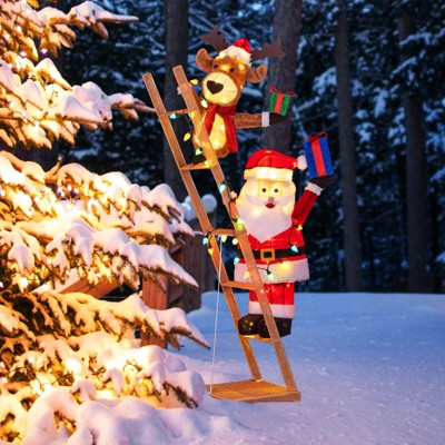 Costway 5.5 FT Lighted Reindeer & Santa Claus on Ladder with 100 LED Lights, Zip Ties