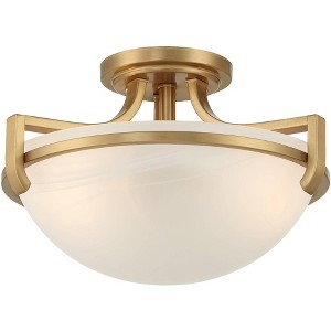 Regency Hill Mallot Modern Ceiling Light Semi Flush Mount Fixture 12 1/2" Wide Soft Gold 2-Light Marbleized Glass Bowl Shade for Bedroom Living Room - 1 of 4