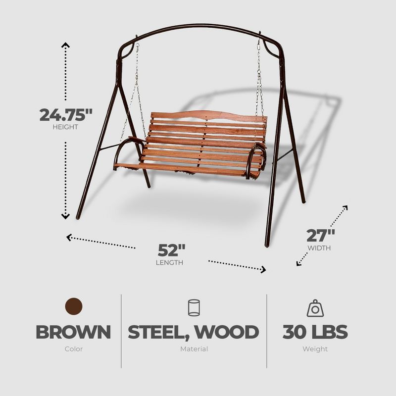 Jack Post Country Garden Outdoor Patio Swing Powder Coated Steel Frame Wooden Seat Attachment with Chains, Holds Up to 500 Pounds, Bronze, 3 of 5