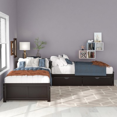 Dolonm L-Shaped Twin Platform Bed with Trundle