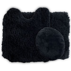 3pc Solid Super Plush Non-Slip Bath Rug Set Black - Yorkshire Home: Includes Lid Cover, Machine Washable - 1 of 4