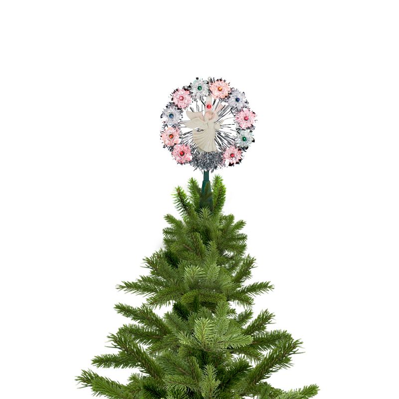 Northlight 7.5" Pre-Lit Silver Tinsel Wreath with Angel Christmas Tree Topper - Multi Lights, 4 of 5