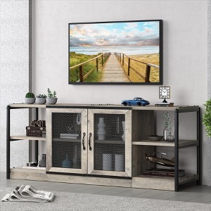 TV Stand for 65 inch TV with Mesh Door, Grey TV Entertainment Center with Storage, Industrial TV Console Table for Living Room, Rustic Grey - 1 of 4