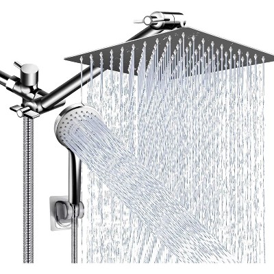 Attop Shower Head Combo,10 Inch High Pressure Rain Shower Head with 11 Inch Adjustable Extension Arm and 5 Settings Handheld with Long Hose