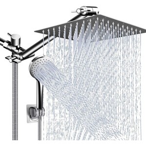 Attop Shower Head Combo,10 Inch High Pressure Rain Shower Head with 11 Inch Adjustable Extension Arm and 5 Settings Handheld with Long Hose - 1 of 4