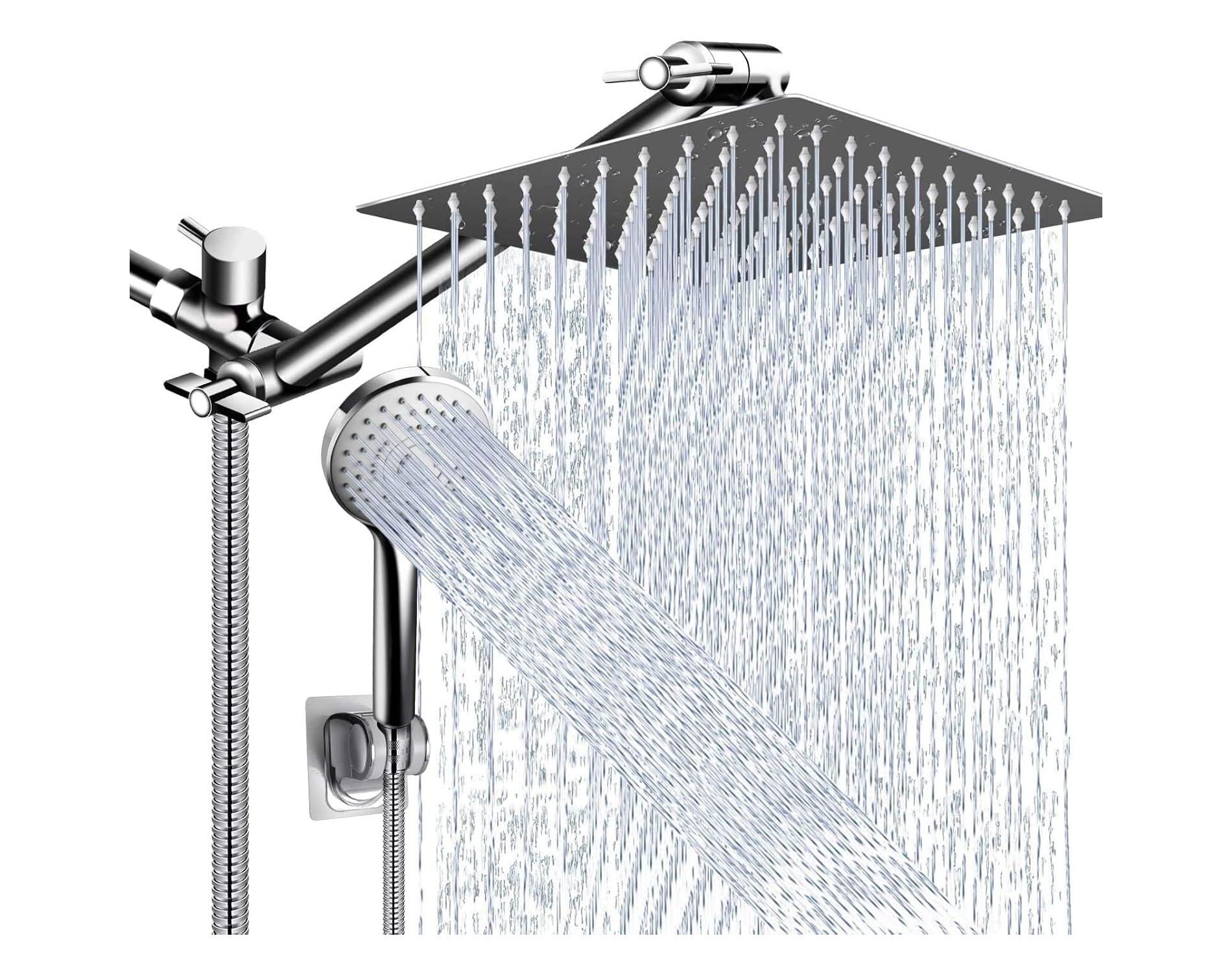 Attop Shower Head Combo,10 Inch High Pressure Rain Shower Head with 11 Inch Adjustable Extension Arm and 5 Settings Handheld with Long Hose