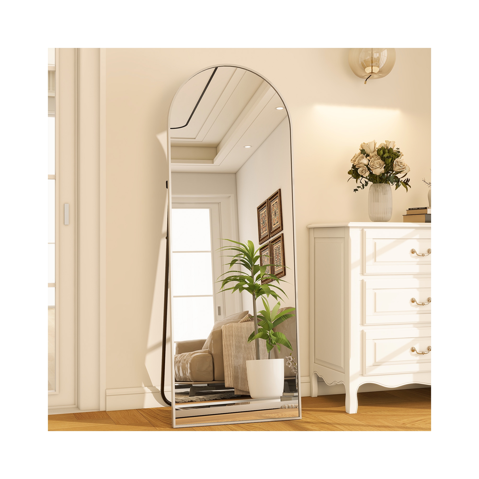 BEAUTYPEAK Arched Full Length Mirror 64"x21",Silver