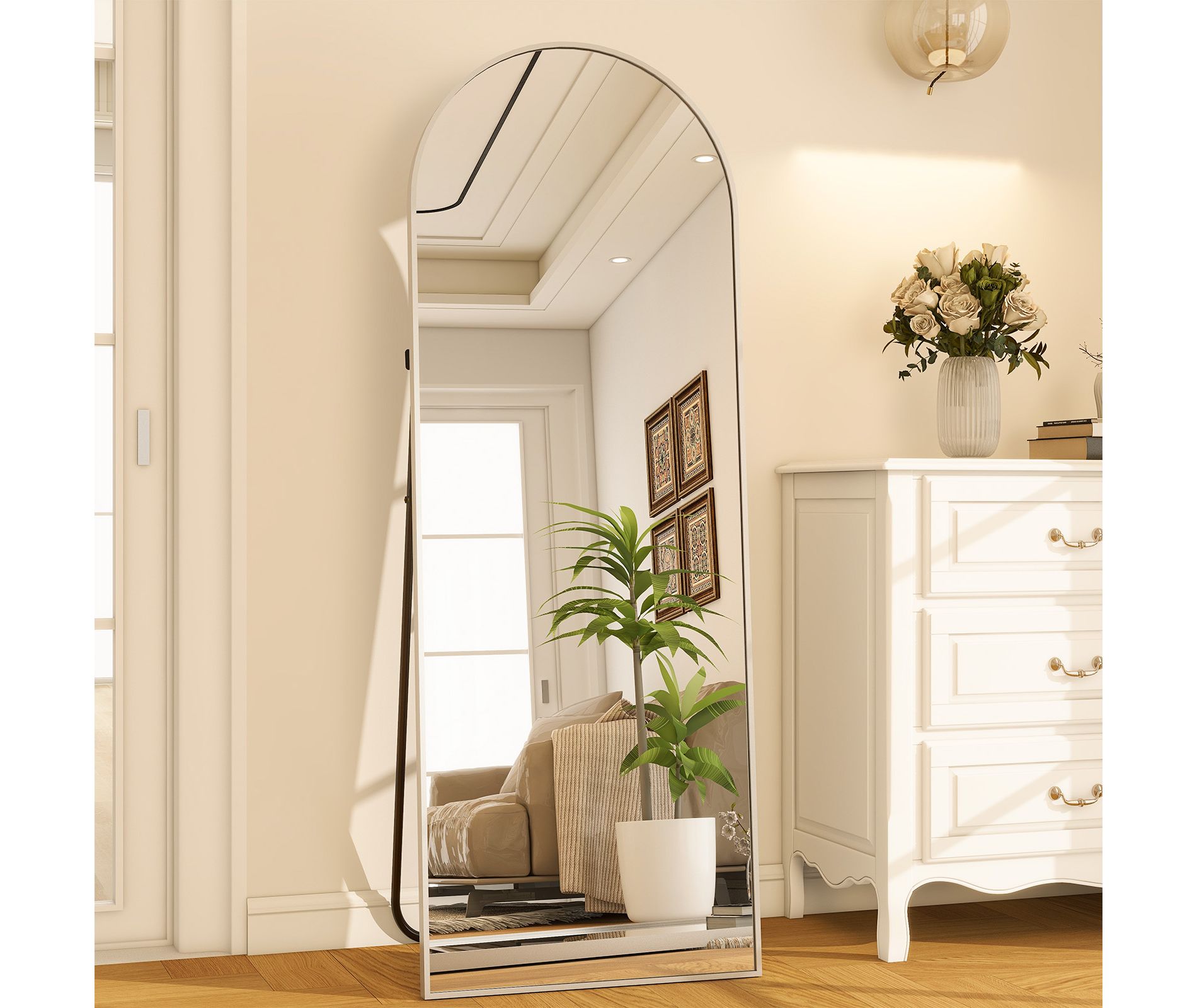 BEAUTYPEAK Arched Full Length Mirror 64"x21",Silver