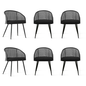 Panipeachy Dining Room Chairs Set of 6, Modern Upholstered Bouclé Armchairs with Woven Back & Black Metal Legs - 1 of 4