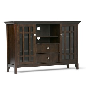 53" Solid Wood Tall Transitional TV Media Stand with Two Central Drawers, Tempered Glass Doors and Cord Management for Living Room and Bedroom - 1 of 4